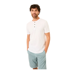 T-shirt à manches courtes boutonné pour homme, col rond, blanc, 100% coton, coupe classique, couleur unie, jersey tricoté, style décontracté - Product Image 1