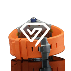 Montre automatique de sport de luxe en argent sterling 925 avec bracelet en caoutchouc orange de 41 mm et pavé complet de moissanite - Product Image 3