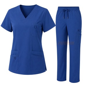 Vêtements médicaux pour femmes en gros : Blouse col en V et pantalon jogger en mélange de coton, uniforme d'infirmière et de personnel de santé, fournisseur de vêtements sous marque privée - Product Image 1