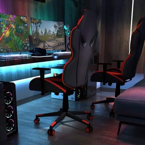 Mecor เก้าอี้เล่นเกมเก้าอี้คอมพิวเตอร์สำนักงานพร้อมหมอนรองเอวหมุนปรับความสูงได้สีแดง - Product Image 2