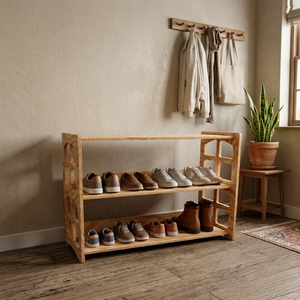 Étagère à chaussures en bois à 3 niveaux, rangement d'entrée, design rustique, armoire durable - Product Image 3