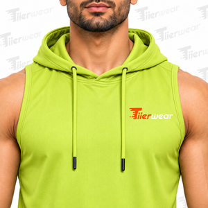 Camiseta sin mangas con capucha para hombre, color verde lima, de secado rápido, poliéster, deportiva, con logo impreso en la parte delantera, transpirable. - Product Image 5