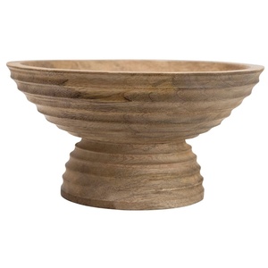 Geometric Fluted Outer Wall <b>Wooden</b> Bowl Flat Circular Display Stand Decorative <b>Plinth</b> Tray - Product Image 5