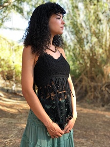 Gypsy Hippie Boho Lace <b>Top</b> With Fringe Sheer Fabric Fairy Inspired <b>Festival</b> Wear For Women - Product Image 4