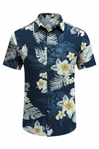 เสื้อชายหาดมีสไตล์สำหรับผู้ชาย ลายพิมพ์ฮาวายสำหรับวันหยุดฤดูร้อน ผลิตจากโพลีเอสเตอร์ ระบายอากาศได้ดี แขนสั้น ติดกระดุม ปกคอพับได้ ไซส์พลัส - Product Image 3