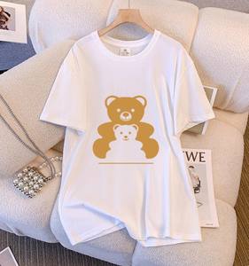 Camiseta de Manga Corta para Mujer, Corte Ajustado, 100% Algodón, Verano, Largo Medio, Cuello Redondo, Talla Grande, Antiarrugas, Secado Rápido - Product Image 4