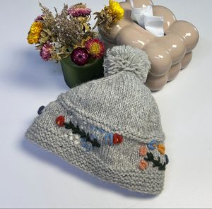 Custom-Size Winter Knitted <b>Hat</b> 100% Wool for Adults Unisex Embroidered winter <b>Cap</b> - Product Image 4