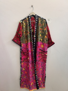 Robe kimono en viscose georgette colorée assortie pour femmes, veste longue brodée à la main style Phulkari - Product Image 5