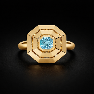 Anillo de promesa apilable hecho a mano con topacio azul cuadrado, plata de ley 925, chapado en oro de 18k, para mujer - Product Image 3