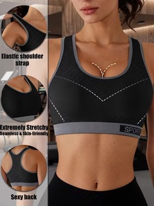 Soutien-gorge de sport sans couture pour femmes |   Haut de sport court dos nageur haute performance |   Soutien-gorge de sport côtelé anti-affaissement en polyester et élasthanne - Product Image 4