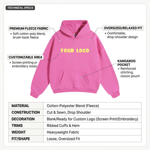 Custom Letter Print Unisex Oversized <b>Hoodie</b> with Heavyweight Cotton Fleece for Women's <b>Pink</b> Sweatshirt - Product Image 4