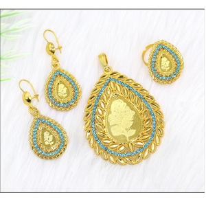 Charm Pendant set joyería chapada en oro indio Dubai árabe joyería colgante conjunto pendientes collar cadena para mujer - Product Image 2