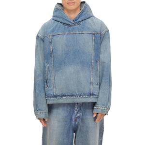 Sweat-shirt à capuche unisexe en denim délavé épais, coupe oversize, en coton, style streetwear décontracté, automne, éco-responsable - Product Image 1