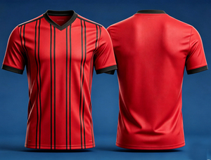 Maillot de football unisexe personnalisé bleu rayé, col en V, manches courtes, anti-humidité, imprimé par sublimation, polyester 320g, tenue d'équipe OEM - Product Image 2