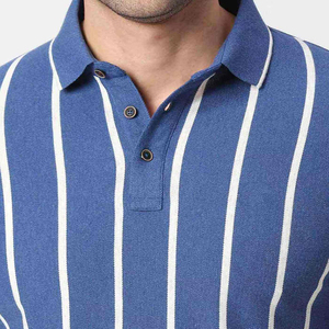 Polo à manches courtes rayé bleu pour homme, coupe classique, design tricoté décontracté - Product Image 6