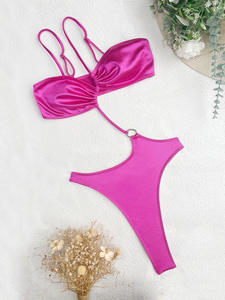 Women's One Piece Swimsuit Solid Color Crossed Halter Hollow Out Push Up High Waist <b>Bikini</b> Swimwear - Product Image 4