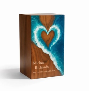 Personalized Rosewood Cremation Urn, Heart Engraved Memorial <b>Box</b> Ocean Heart Resin Wooden Cremation Urn Handmade Ocean Wave Memo - Product Image 1