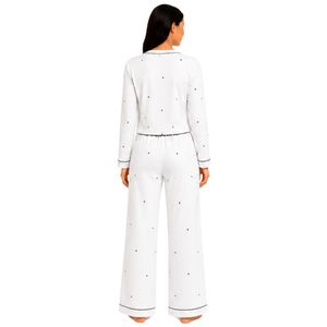 Manufacturer Womens White and <b>Black</b> Long Sleeve Crop Cardigan Wide Leg <b>Pajama</b> <b>Set</b> Soft Breathable Lounge Sleepwear Custom OEM - Product Image 2
