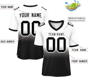 เสื้อฟุตบอลอเมริกันสีน้ำเงินแบบกำหนดเองสำหรับผู้ชาย คอวี แขนสั้น ระบายอากาศได้ดี ผลิตจากโพลีเอสเตอร์ หมายเลขทีมแบบซับลิเมชั่น ฟุตบอลอเมริกัน J - Product Image 2