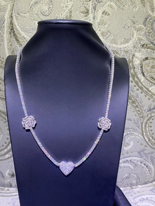 Collier en argent 925 pour femme avec diamants Moissanite VVS, motif cœur et rose, bijoux de mariage, collier tennis - Product Image 1