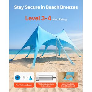 Tenda da Spiaggia Portatile con Protezione UPF50+, Altezza 2,8m, 6x4m, Gazebo Facile da Montare con Sacchi di Sabbia e Pali di Stabilità - Product Image 4