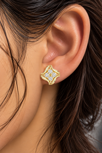 Boucles d'oreilles en diamant de laboratoire, grappe florale, quatre pierres rondes, clous en or 14K 18K, DEF VVS, bijoux fins pour mariage, ODM - Product Image 2