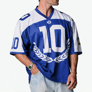 Maillot de football américain surdimensionné en maille respirante pour homme, à manches courtes, imprimé graphique, en polyester, personnalisable pour équipes, services OEM - Product Image 6