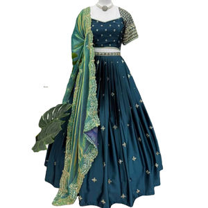Collection Boutique de Luxe Moderne, Lehenga en Toile Cancan de 3,5 mètres avec Broderie Complète en Fil de Satin Japonais et Paillettes, Séchage Rapide, Toutes Saisons - Product Image 1