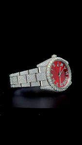New Arrival Quartz Unisex Iced Out Moissanite Diamond Watch <b>Red</b> Dial 20mm Crystal Band Luxury Watch - Product Image 3