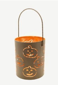 Seau en étain en forme de lanterne citrouille orange avec poignée pour décoration d'Halloween réutilisable - Product Image 3