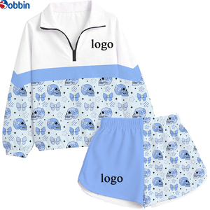Summer Hip Hop Solid <b>Top</b> Tracksuits Sets Custom Casual 2Pcs Windbreaker Short Jacket Zip Cotton Streetwear Short Set Women - Product Image 2