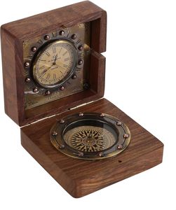 Brújula de Sol de Latón Hecha a Mano con Caja de Madera de Palisandro, Decoración Marítima y Náutica Vintage Auténtica, Regalo Coleccionable para Él o Ella - Product Image 1