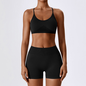 Ensemble de sport 2 pièces pour femme, motif uni sans couture, séchage rapide, coupe ajustée, yoga, fitness - Product Image 2