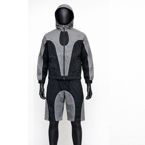 Fabricants de vêtements OEM, veste coupe-vent en polyester et nylon imperméable personnalisée, ensemble veste zippée et short - Product Image 5