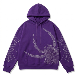 Sudadera con Capucha de Diseño Gótico Morado con Pedrería, Nueva Llegada, Sudadera Unisex de Estilo Urbano - Product Image 1