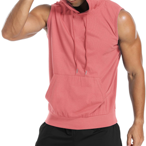 Débardeurs à capuche sportifs pour hommes 100 % coton, respirants, tricotés, sans manches, pour la musculation, en mélange de coton basique - Product Image 2