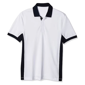 เสื้อโปโลแขนสั้นสีขาวสำหรับผู้ชาย ดีไซน์บล็อกสีดำ แห้งเร็ว ทรงสปอร์ต ผ้าถัก ทรงปกติ - Product Image 5