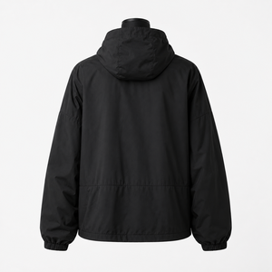 <b>Men's</b> <b>Black</b> Hooded <b>Windbreaker</b> Jacket Windproof Zipper Closure Casual Outdoor Wear Autumn Season Polyester Shell - Product Image 3