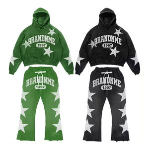 Ensemble de survêtement délavé pour homme, pantalon évasé et empilé, sweat à capuche personnalisé avec impression sérigraphiée, style Y2K Streetwear, vente en gros - Product Image 1