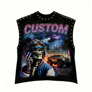 T-shirt sans manches unisexe personnalisé avec motif graphique, style streetwear clouté, coupe muscle, imprimé voiture vintage, mode décontractée, fabricant OEM - Product Image 1