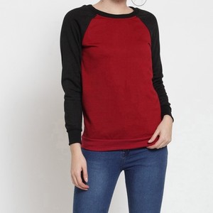 Sweat-shirt à manches raglan rouge et noir pour femme, col rond, couleur unie, tricoté, manches longues, vêtements d'automne - Product Image 4