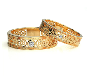 925 Sterling <b>Silver</b> Gold Plated Zircon Eternity <b>Band</b> Floral Luxury Couple <b>Rings</b> - Product Image 1