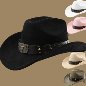 Sombrero Vaquero Occidental 100% Lana Transpirable Ajustable para Adultos, Protección Solar, Moda Casual para Primavera y Otoño - Product Image 1
