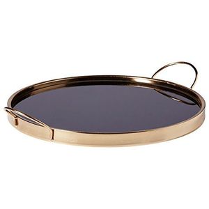 Luxury <b>Round</b> Metal <b>Round</b> Serving <b>Tray</b> with Handles Black Gold Decorative Coffee <b>Table</b> <b>Tray</b> for Home Hotel Use - Product Image 1