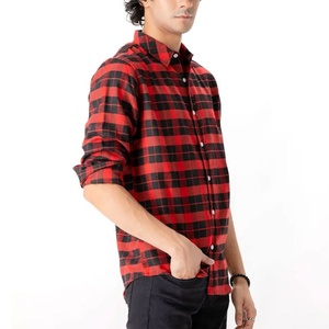 Chemise décontractée à manches longues pour homme, à carreaux rouges et noirs, 100 % coton, col rabattu, coupe longue, anti-plis, idéale pour l'automne - Product Image 6