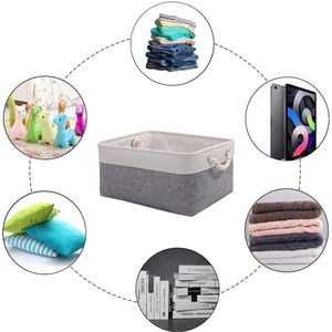 MA73 Grey Fabric Storage <b>Boxes</b> with Handles Small Canvas Basket Drawers for Cupboards Shelves Toys <b>Clothes</b> Office Organization - Product Image 3