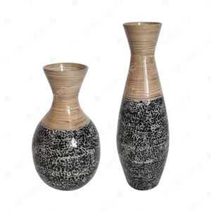 Jarrón de bambú vietnamita hecho a mano con incrustaciones de cáscara de huevo para organizar plantas y flores, ideal como centro de mesa. - Product Image 4