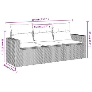 ชุดโซฟาสวน 3 ชิ้นพร้อมที่วางแขนปรับได้ ทำจากหวาย PE สีดำ - Product Image 3