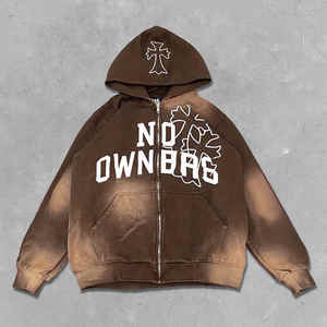 Fabricant de vêtements personnalisés pour hommes Pull-over avec patchs de broderie délavés Sweat-shirt à capuche délavé au soleil - Product Image 2