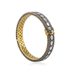 Rose Cut Natural Polki Diamond Yellow Vermeil 925 <b>Silver</b> Openable <b>Bangle</b> <b>Bracelet</b> Fine Jewelry Wholesale - Product Image 2